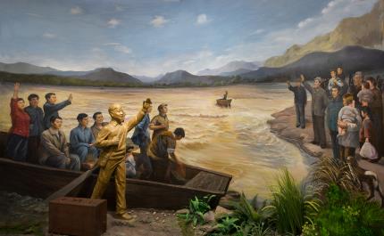 雷锋生平事迹陈列馆一楼展厅——《北上》场景。刘向军摄